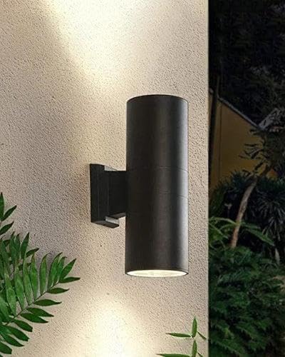 AHUJA INTERNATIONAL 10 Watt Cylinder Up Down Light Black Body Wall Lamp Indoor Outdoor Wall- Warm White