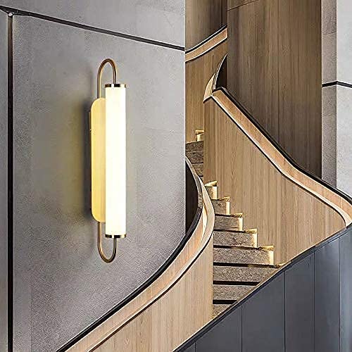 AHUJA INTERNATIONAL Modern LED Wall Sconce, Gold Flute Wall Light, Linear Metal Wall Lamp with Long Tube Glass Shade, Wall Mounted Bedside Wall Lights, Corridor Wall Lighting Fixture 3000K