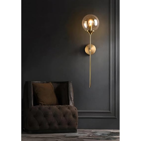 Ahuja International Gold Smoky Grey Glass American Glass Ball Modern Copper Metal Wall Light Stand