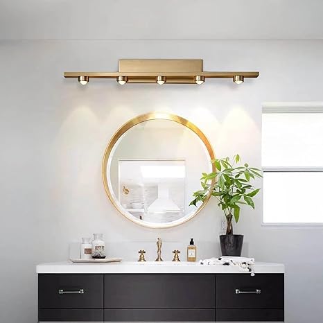AHUJA INTERNATIONAL Modern LED Wall Sconce Mirror Light Brass Gold Finish Hardwired Vanity Light Fixture for Bathroom Mirror, Bedroom, Living Room, Hallway, Accent Home Wall Lihght