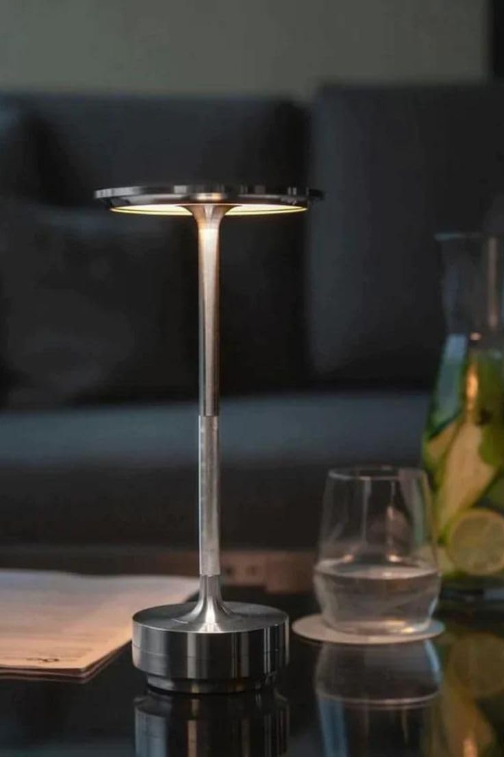 Ahuja International Elegant Cordless Rechargeable Dimmable Waterproof Metallic Touch LED Table Lamp for Stylish Homes and Upscale Restaurants - Portable, USB-C Charging, Perfect for Indoor/Outdoor