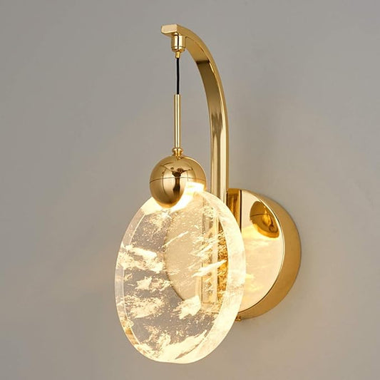 Ahuja International Hanging Lamp, Wall Light Modern Simple Wall Light 5W Warm White Light Lighting Fixture Golden Wall-mounted Lamp Acrylic Round Shade Wall Sconce Polished Golden Finish Compatible with Living Room Kitchen