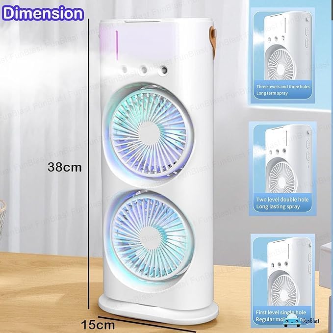 Ahuja International Mini Air Cooler, USB Desk Fan, Personal Evaporative Cooler with 7 Colors Light, 1/2/3 H Timer, 3 Wind Speeds and 3 Spray Modes for Office, Home, Travel Mini Fan