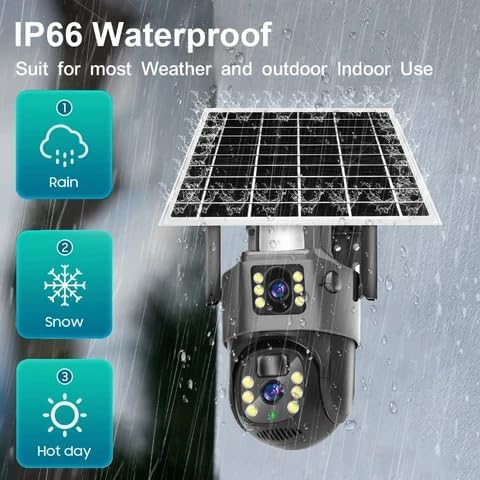 AHUJA INTERNATIONAL WiFi Dual Solar CCTV Camera 5MP+5MP 360° PTZ Wireless Security Camera with Solar Panel & 10000mAh Night Vision, Human Detection, 2-Way Audio, V380 Pro App, IP66 SD Card Support