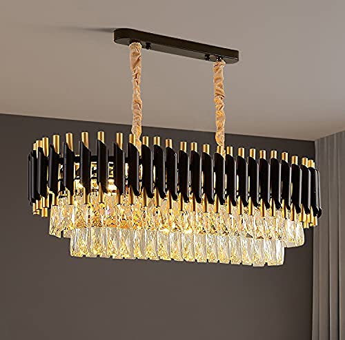 Ahuja International Tube Stainless Steel K9 Crystal Chandeliers Pendant Hanging Ceiling Lights (Warm White, 1200x350 mm, Gold Black)