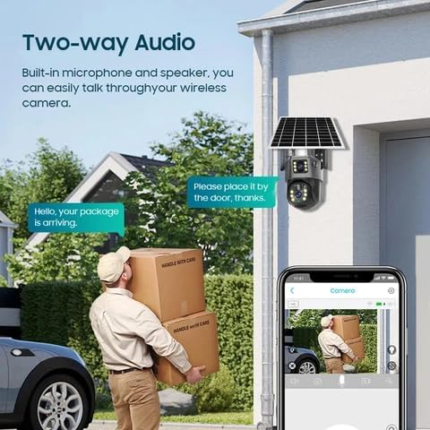 AHUJA INTERNATIONAL WiFi Dual Solar CCTV Camera 5MP+5MP 360° PTZ Wireless Security Camera with Solar Panel & 10000mAh Night Vision, Human Detection, 2-Way Audio, V380 Pro App, IP66 SD Card Support