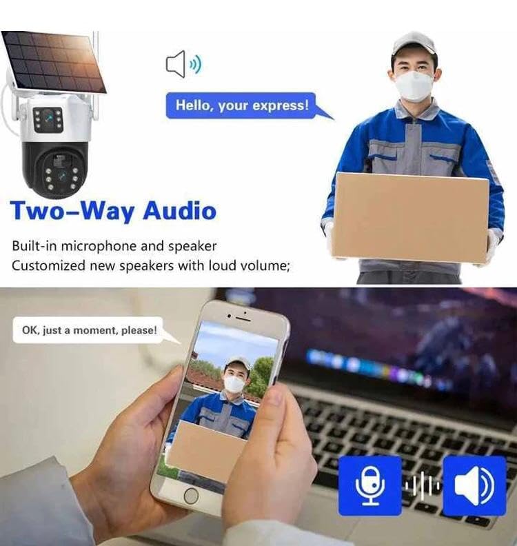AHUJA INTERNATIONAL Eye SIM Double Camera CCTV Camera 5MP+5MP Dual Lens 4G/5G SIM Enabled Wireless Security Camera 360° Night Vision Human Detection 2-Way Audio V380 Pro App IP66 10000mAh Battery