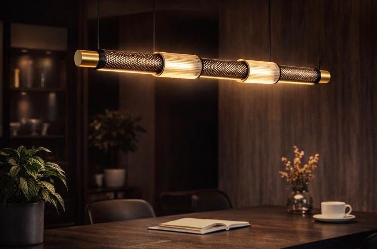 AHUJA INTERNATIONAL Luxury Modern Linear Chandelier Ceiling Hanging Pendant Light Fixtures for Kitchen Dining Room,Bar,Entryway, Living Room Table Decoration Chandelier Pendant Light