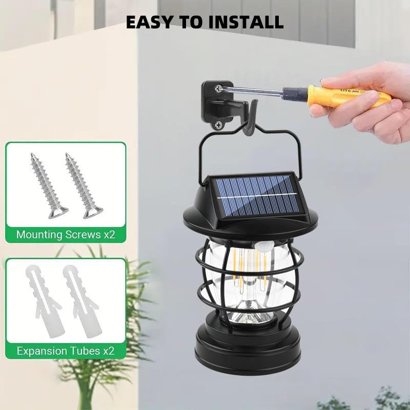 Ahuja International Solar Sensor Camping Hanging Vintage Style Lanterns Rechargeable Portable, Tabletop Lantern, Waterproof for Tent Night Light Indoor/Outdoort Lanterns Light