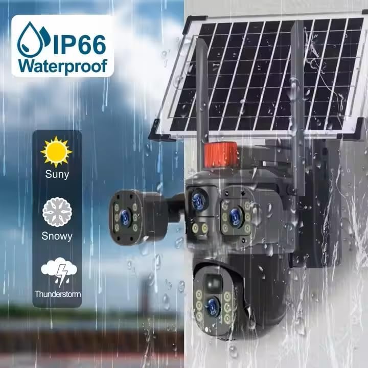 AHUJA INTERNATIONAL Eye WiFi 3 View Solar Double Dual Lens 4G/5G Solar CCTV Camera Wireless 2MP+2MP PTZ Security with Night Vision, Human Detection, 2-Way Audio, V380 Pro App, 128GB Support, IP66