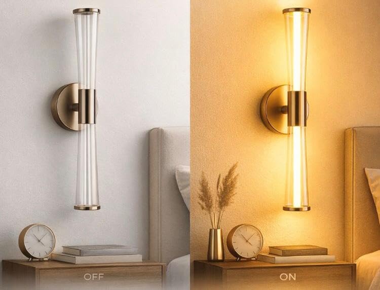 AHUJA INTERNATIONAL Modern Stylish Luxurious Sleek Long Tube Wall Light 18W Brushed Gold Finish Fixture for Bedside, Hallways, Hotel Room Wall Light 500 MM ,Warm White, Cool White, Natural White