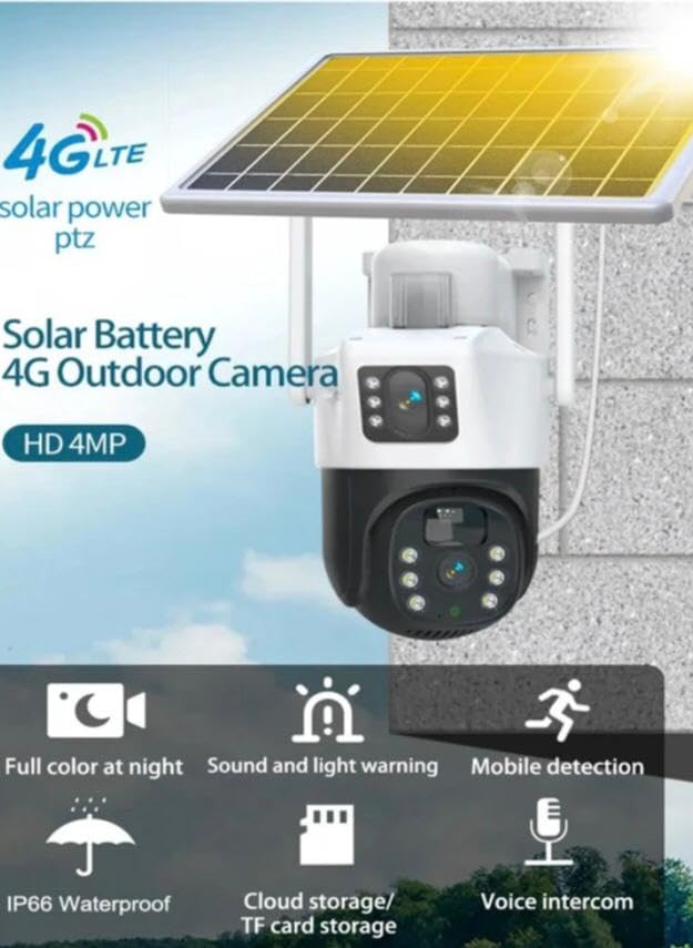 AHUJA INTERNATIONAL Eye SIM Double Camera CCTV Camera 5MP+5MP Dual Lens 4G/5G SIM Enabled Wireless Security Camera 360° Night Vision Human Detection 2-Way Audio V380 Pro App IP66 10000mAh Battery