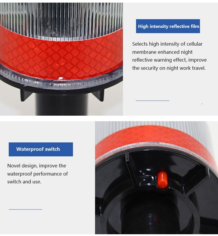AHUJA INTERNATIONAL Solar High-Visibility Road Safety Signal Positioning Traffic 3W Cone Road Construction Guardrail Solar Blinker Warning Light with Emergency Beacon Flashing Light