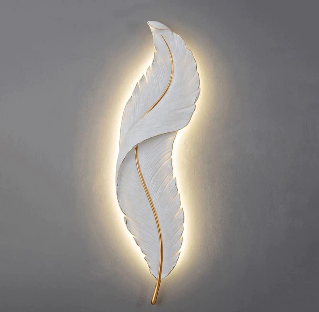 Ahuja International White  LED Wall Light Resin Wall Light Modern Feather Shaped Wall Light Indoor Living Room Wall Lights for Bedroom Hallway Creative Home Decoration (900 MM)