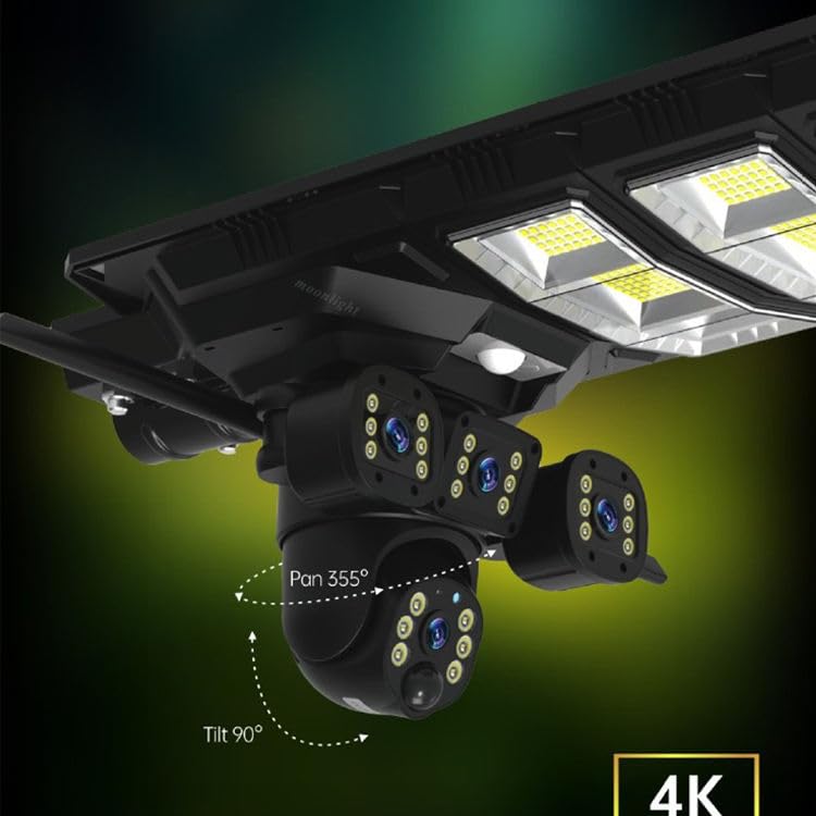 AHUJA INTERNATIONAL Yodha WiFi 3 Real Solar CCTV Street Light Combo 90W with 180 Light 15MP 360° Security Camera, Human Detection, Night Vision, 2-Way Audio, V380 Pro App, IP66 Surveillance System