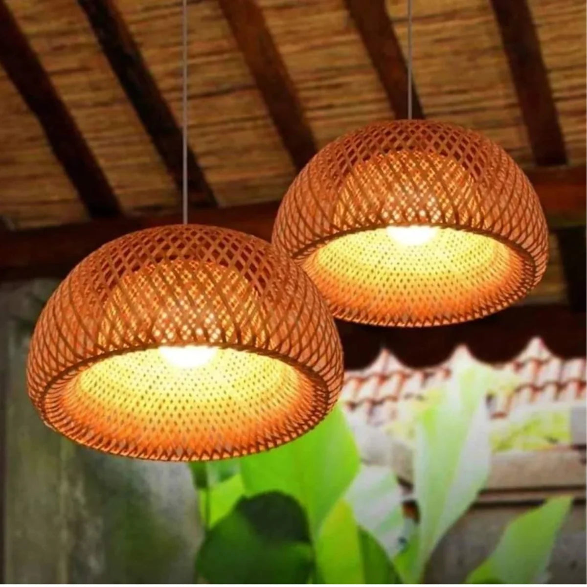 AHUJA INTERNATIONAL Bamboo Hand braided Hanging Lamp Shades,Pendent Lamp Shade,Hanging Lights for Dining Room, Living Room,Hotel,Cafe,Home Corrido, Bar, Restaurant, Coffee house (Half Moon)