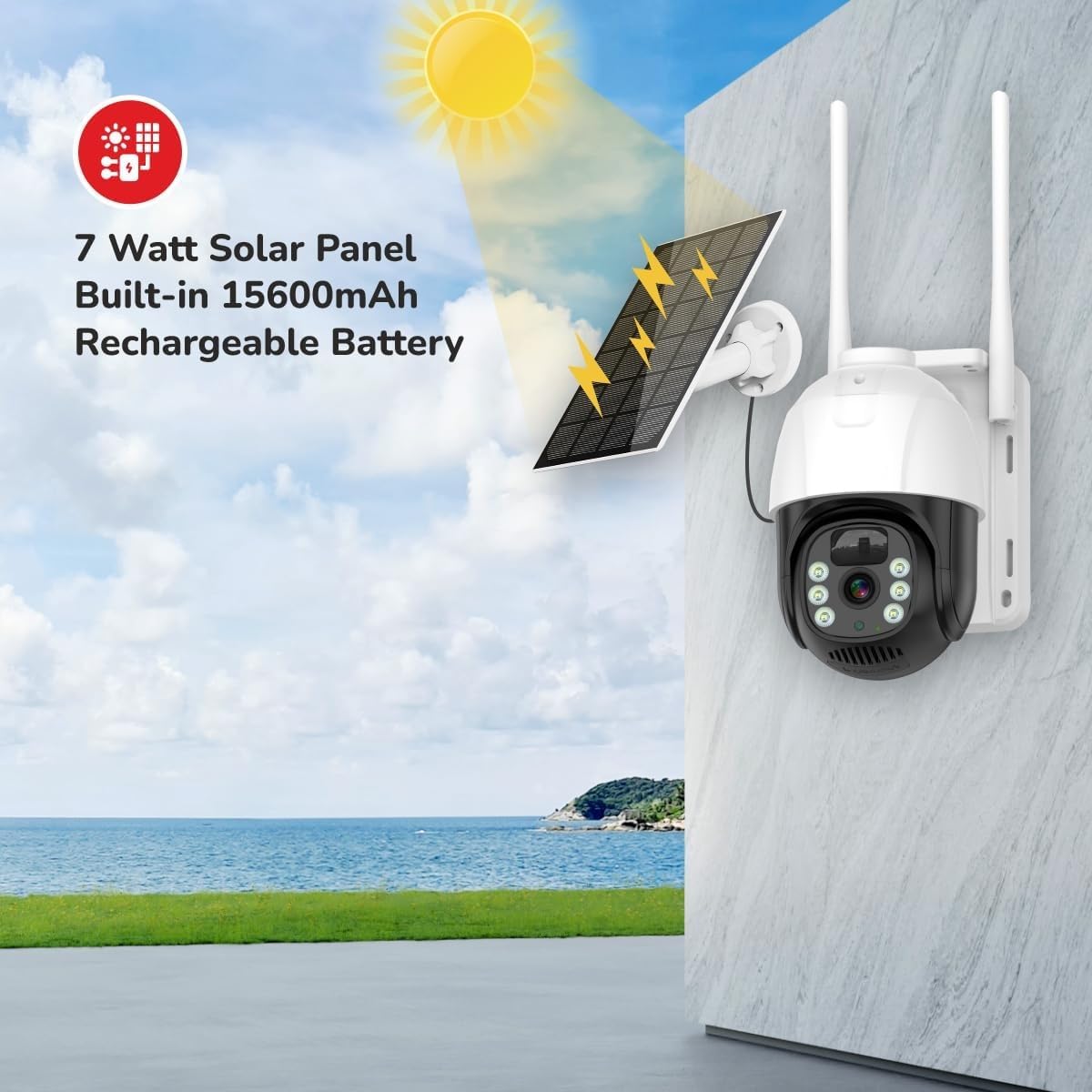 Ahuja International EYE Single Solar CCTV Camera 5MP HD 4G/5G SIM Supported Wireless Security Solar Panel Powered 360° PTZ Rotation Human Detection 2-Way Audio V380 Pro App IP66 Waterproof 256GB