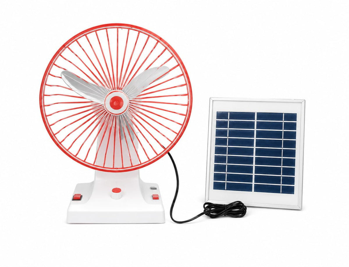 AHUJA INTERNATIONAL Super Fan Solar Rechargeable Table Fan with Solar Panel 3-Blade Ultra High-Speed Portable Fan USB Up to 6 Hours Backup Indoor Outdoor Travel Camping Emergency Use Pack of 1