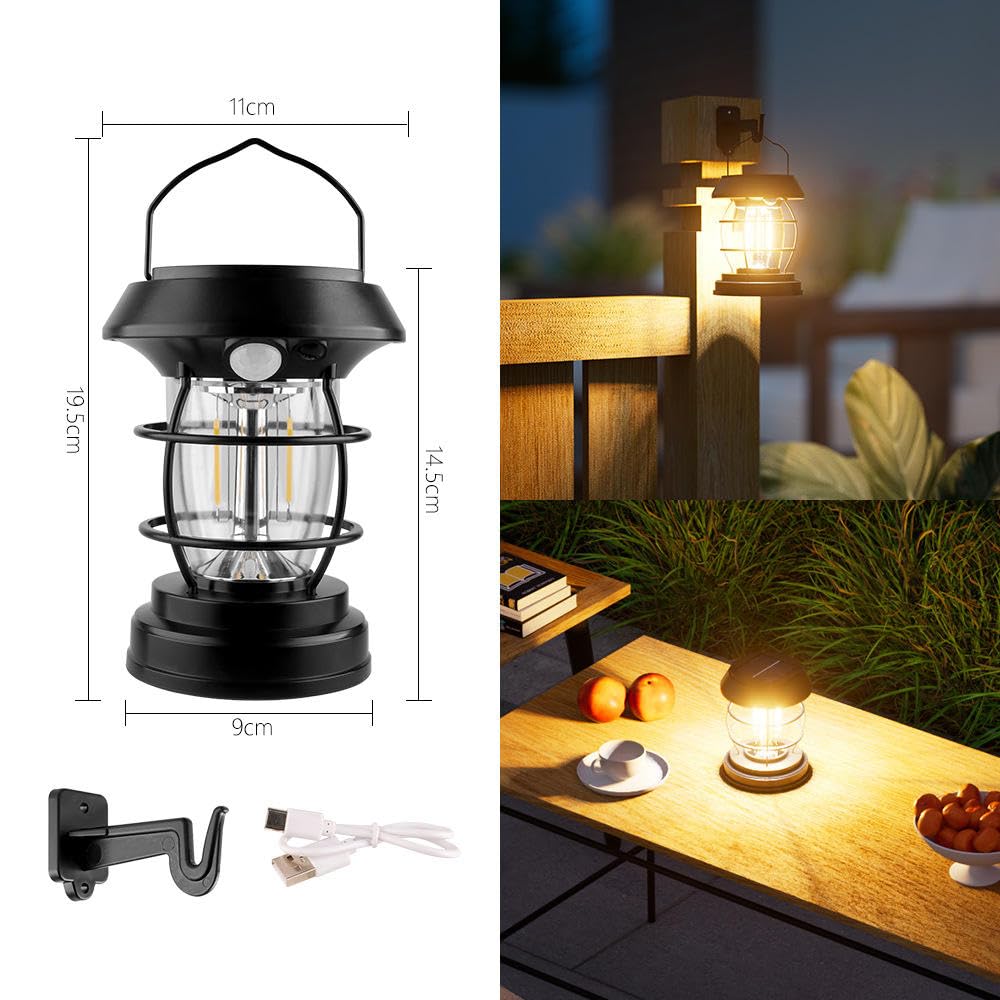Ahuja International Solar Sensor Camping Hanging Vintage Style Lanterns Rechargeable Portable, Tabletop Lantern, Waterproof for Tent Night Light Indoor/Outdoort Lanterns Light