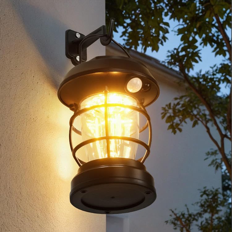 Ahuja International Solar Sensor Camping Hanging Vintage Style Lanterns Rechargeable Portable, Tabletop Lantern, Waterproof for Tent Night Light Indoor/Outdoort Lanterns Light