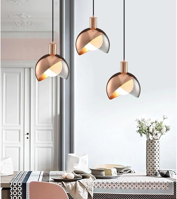 Ahuja International Modern Globe Pendant Light Nordic -Style Metal Glass Chandelier, Creative Personality Pendant Light Lampshade, E27 Snail Mouth Single Hanging Lamp, Bedroom Bedside Decoration Lighting Fixtures, Flush Mount Ceiling Lamp (GOLD/ROSE GOLD)