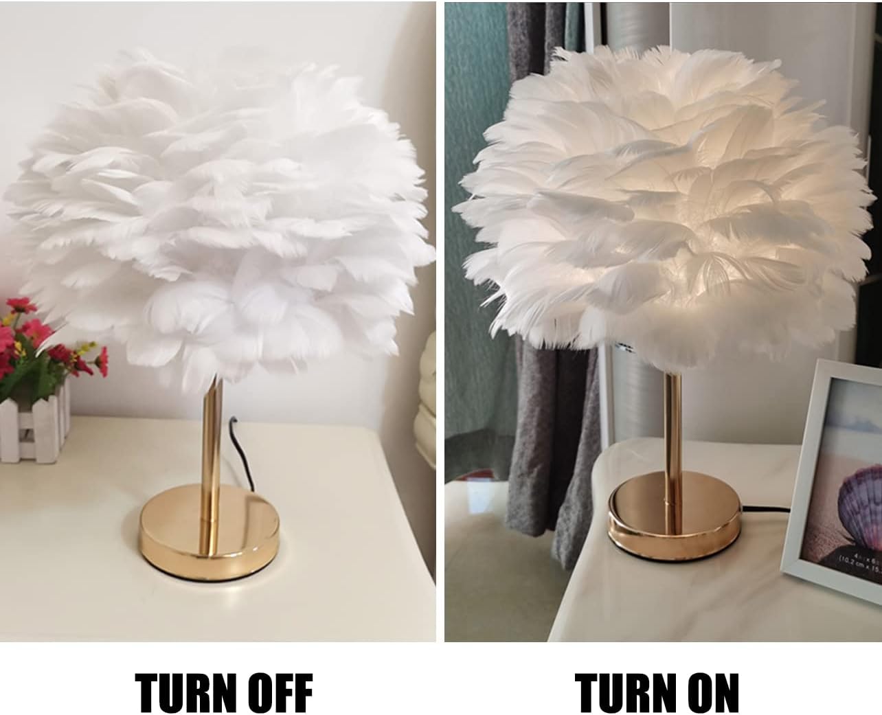 Ahuja International Feather Table Lamp Bedroom Bedside Lamp Creative Romantic Simple Modern Night Light Warm Decorative Light Feather Desk Lampshade