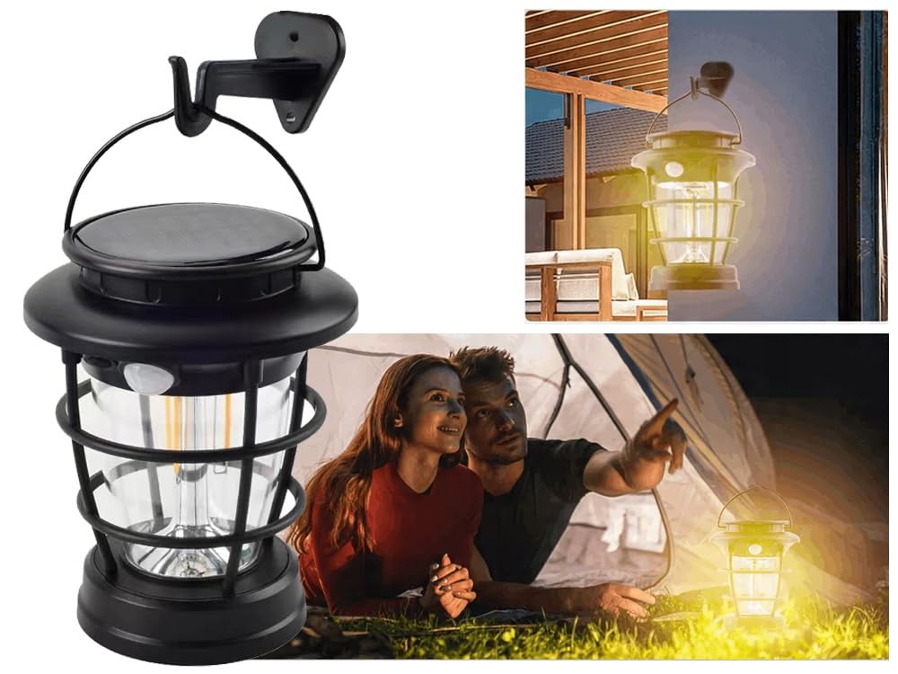 Ahuja International Solar Sensor Camping Hanging Vintage Style Lanterns Rechargeable Portable, Tabletop Lantern, Waterproof for Tent Night Light Indoor/Outdoort Lanterns Light
