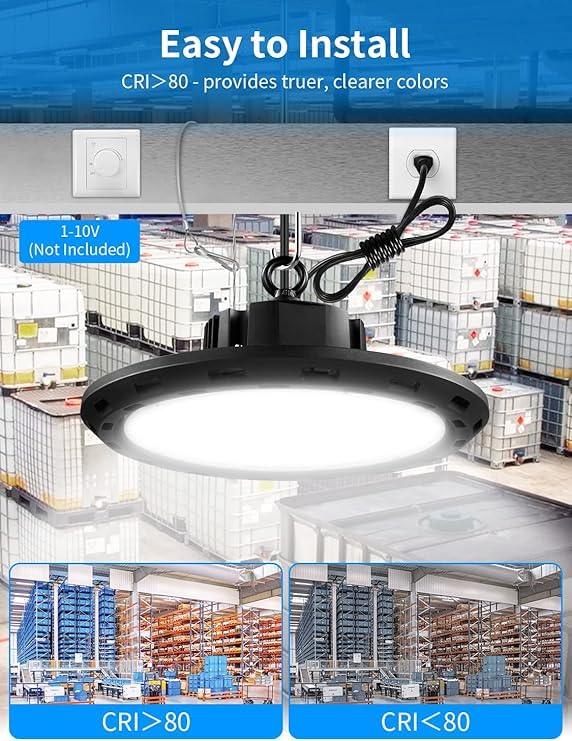 AHUJA INTERNATIONAL High Bay Industrial Hanging Ceiling Light with Cable, IP65 Commercial Warehouse Super Bright Bay Lamp for Garage Workshop Factory , 2 Year Warranty Pack of 1