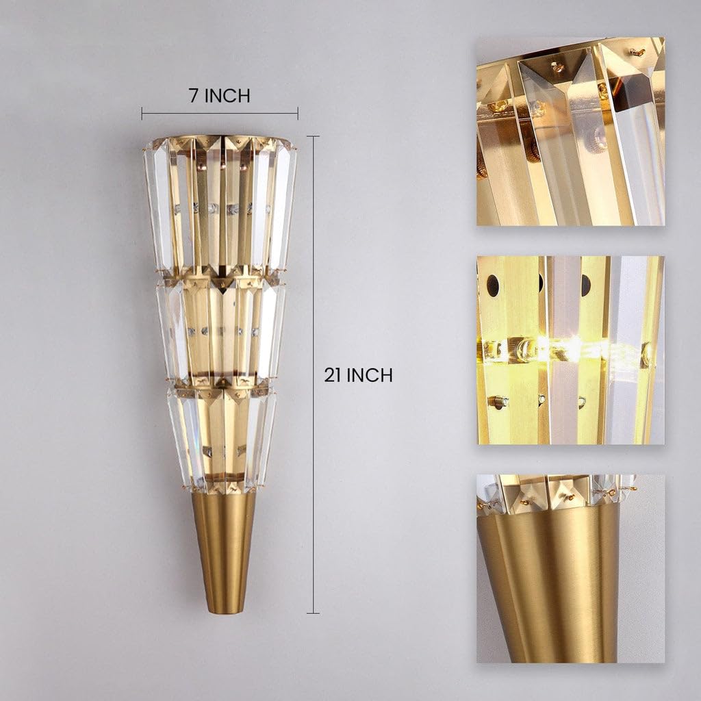 Ahuja International Led Crystal Big Mashal Modern Gold Metal Wall Light