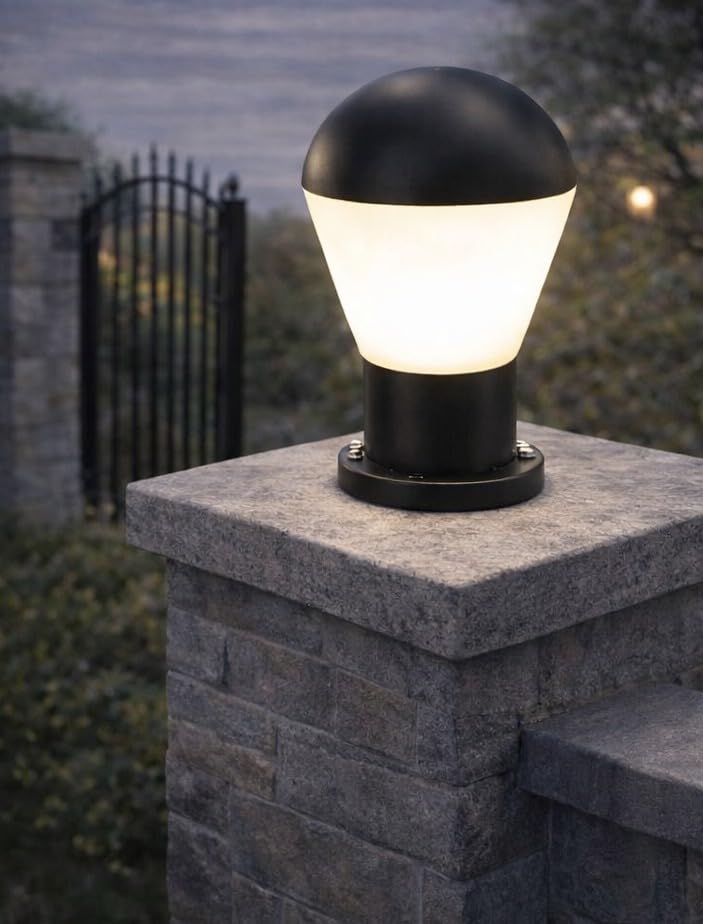 AHUJA INTERNATIONAL Garden Gate Light 7W Outdoor Pillar Light Fence Column Plastic Shell with Glass Exterior Post Lamp Suitable for Courtyard, Terrace, Balcony Gate Light Warm White , Size 320mm