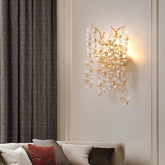 Ahuja International  Led Glass Waterdrop Crystal Gold Metal Wall Light