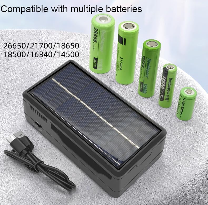 Ahuja International Solar Universal Dual Battery Charger Case Box,Battery Charger Multi Munctional Type C Intelligent Lithium Battery Holder for 26650,21700,18650,18500,16340,14500 Battery Boxs