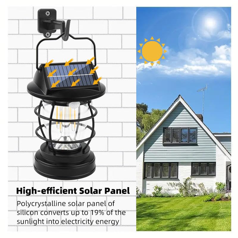 Ahuja International Solar Sensor Camping Hanging Vintage Style Lanterns Rechargeable Portable, Tabletop Lantern, Waterproof for Tent Night Light Indoor/Outdoort Lanterns Light