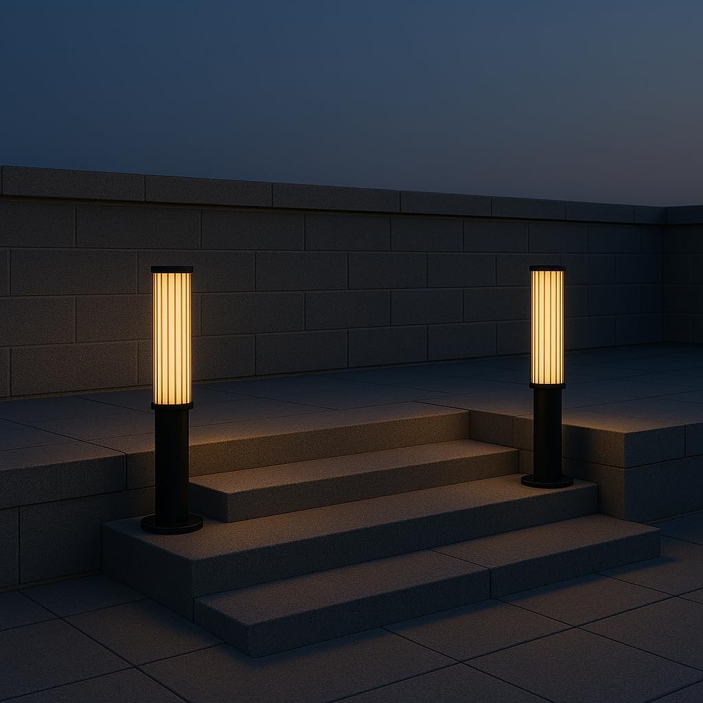 AHUJA INTERNATIONAL Modern Bollard Garden Light 18W Cylindrical Shape Black Body Outdoor Light Fixture for Outdoor Pathways, Lawns, Entrances, Driveways, and Landscape Light Warm White