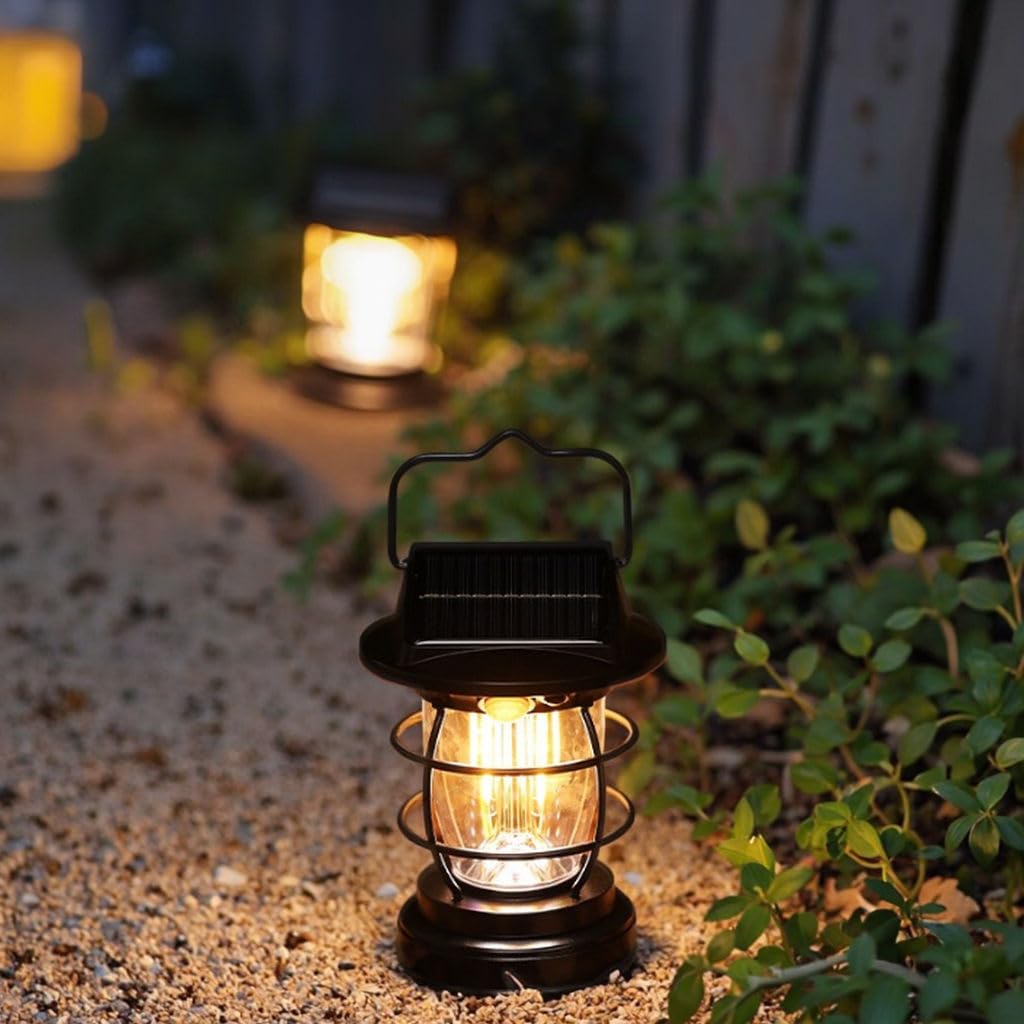 Ahuja International Solar Sensor Camping Hanging Vintage Style Lanterns Rechargeable Portable, Tabletop Lantern, Waterproof for Tent Night Light Indoor/Outdoort Lanterns Light