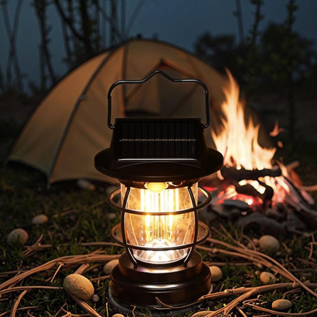 Ahuja International Solar Sensor Camping Hanging Vintage Style Lanterns Rechargeable Portable, Tabletop Lantern, Waterproof for Tent Night Light Indoor/Outdoort Lanterns Light
