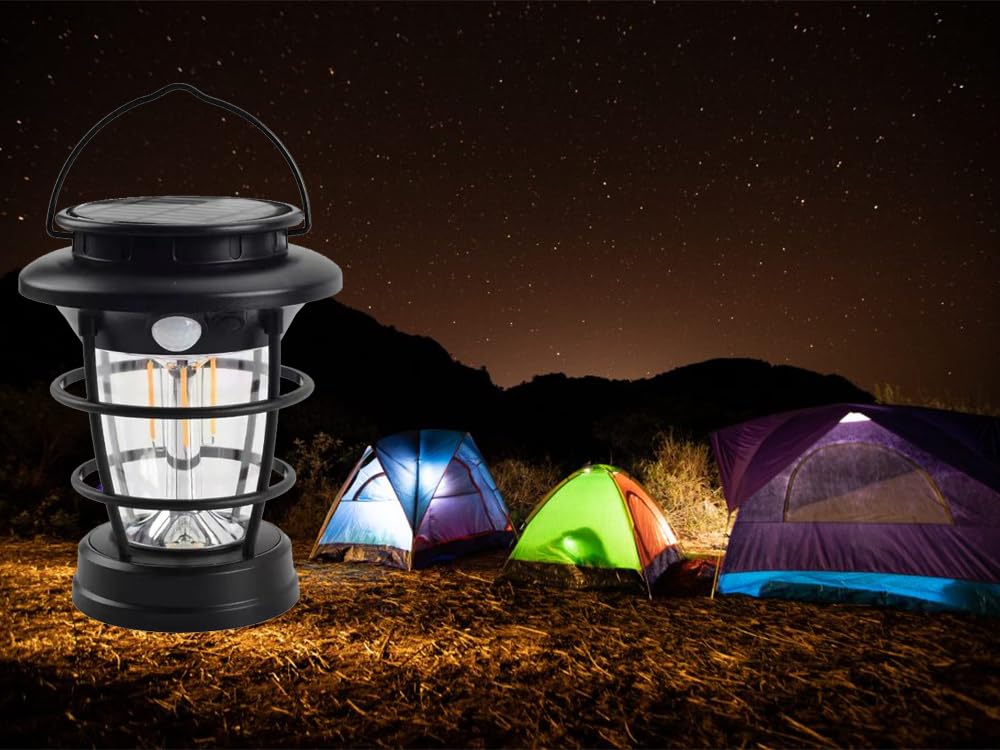Ahuja International Solar Sensor Camping Hanging Vintage Style Lanterns Rechargeable Portable, Tabletop Lantern, Waterproof for Tent Night Light Indoor/Outdoort Lanterns Light