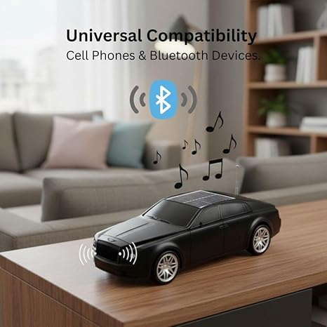 Ahuja International Luxury car Stereo Speaker, Solar Powered, Colorful Mini Bluetooth Speaker Car Shape, USB Compatible, Headlight Works as pet The Music Played Car
