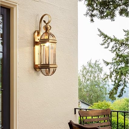 Ahuja International Waterproof Wall Light – Brass Exterior Light with Clear Glass for Outdoor Areas: Porch, Entry, Patio, Restaurant and Balcony