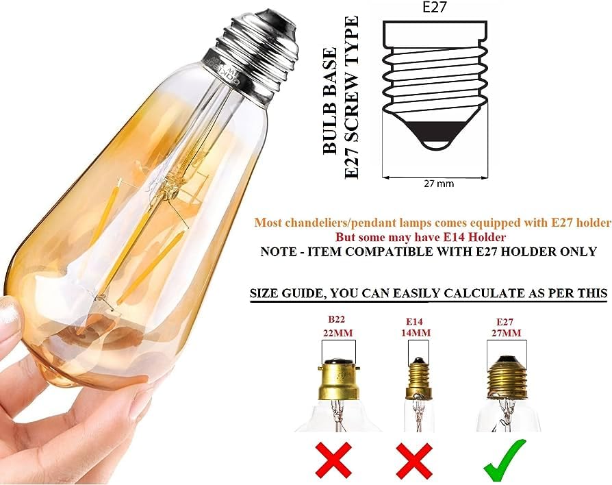 AHUJA INTERNATIONAL T225 Led Vintage Retro Edison Bulbs, 5W Vintage LED Filament Bulbs, E26, E27 Base Warm White LED Linear Tubular Filament Lights 9 inch Clear Glass Lamps