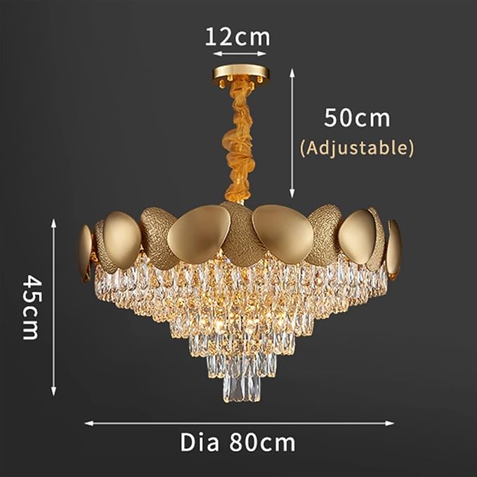 Ahuja International Simple Luxury K9 Crystal Raindrop Chandelier E14 Iron Metal Ceiling Light  Dining Room Bedroom Living room Pendant Lamp Lighting (600MM)