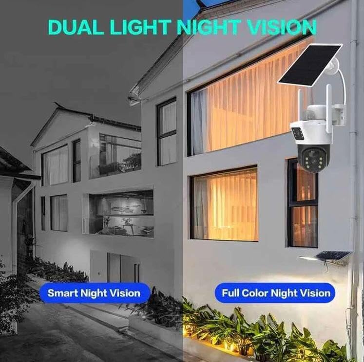 AHUJA INTERNATIONAL Eye SIM Double Camera CCTV Camera 5MP+5MP Dual Lens 4G/5G SIM Enabled Wireless Security Camera 360° Night Vision Human Detection 2-Way Audio V380 Pro App IP66 10000mAh Battery