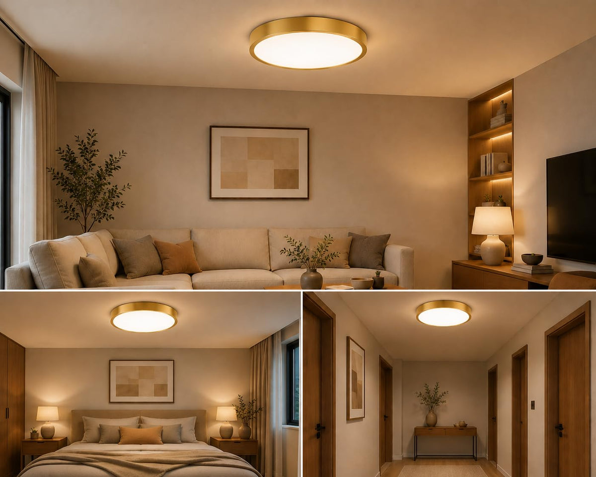 AHUJA INTERNATIONAL Modern Deco Surface Ceiling Light 3W Brass Finish Aluminum Decorative Indoor Lighting Fixture for Living Room, Bedroom, Hallway, Hotel & Home Décor Warm White Pack of 1