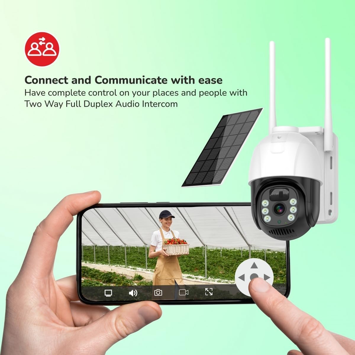 Ahuja International EYE Single Solar CCTV Camera 5MP HD 4G/5G SIM Supported Wireless Security Solar Panel Powered 360° PTZ Rotation Human Detection 2-Way Audio V380 Pro App IP66 Waterproof 256GB
