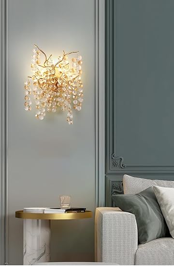 Ahuja International  Led Glass Waterdrop Crystal Gold Metal Wall Light