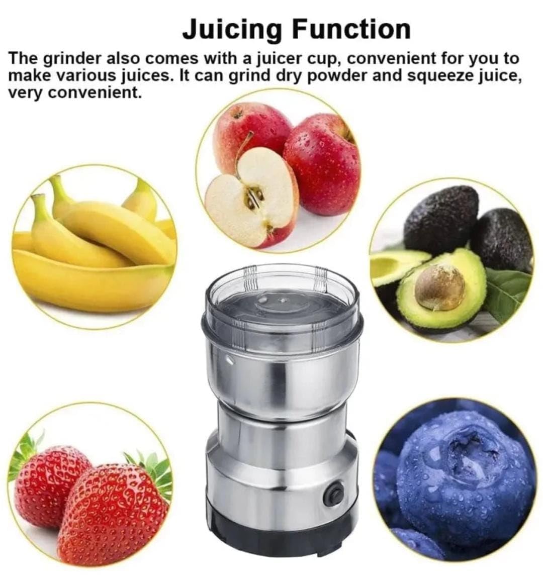Ahuja International Modern Mixer Mini Electric Grinder & juicer Portable Stainless Steel Bowl Blender with High-Speed Motor Multifunctional Grinder juicer for Home,Kitchen Coffee,Fruits, Nuts Dry