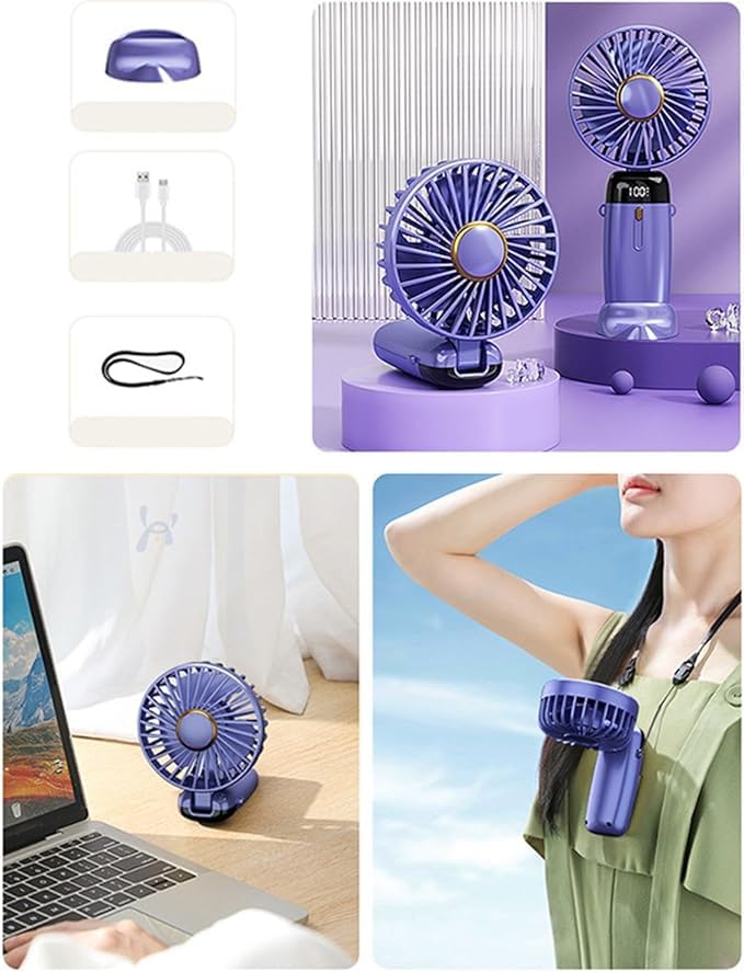 AHUJA INTERNATIONAL Modern Mini Small Fan 3 in 1 Portable USB Rechargeable 5 Speed 6 hours with Display, 90° Foldable Fan For Personal Hand,Neck,Pocket & Desk, Makeup Women Fan Blue , Pack of 1