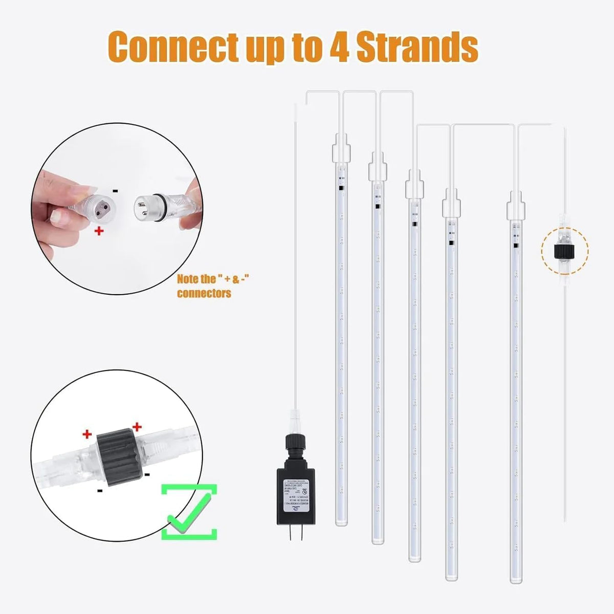 AHUJA INTERNATIONAL 18 /40 Inch Meteor Shower Rain Drop Lights 8 Tubes Falling Icicle Waterproof Outdoor & Hanging Decoration Lights for Christmas Diwali Garden Tree Party Warm White Pack of 1