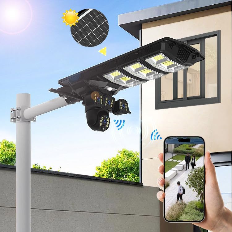 AHUJA International SIM GSM 3 Real Yodha Solar CCTV Street Light Combo 15MP 4-Camera 4G Security  90W Solar Light Human Detection Night Vision 360° Rotation V380 Pro App IP66  2-Year Warranty