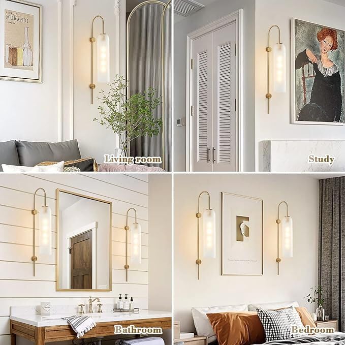 AHUJA INTERNATIONAL Luxury Modern Glass Wall Light with Metal Finish Decorative Indoor Wall Lamp for Bedroom, Living Room, Hotel & Cafe, Bar Warm Ambient Lighting Bulb Not Included , Frosted Glass Pack of 1